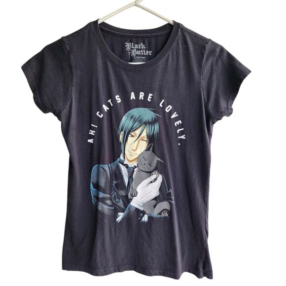 Black Butler Sebastian Cats Are Lovely Women’s Anime T-Shirt Sz Small - Picture 1 of 6
